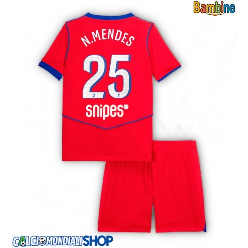 Maglie da calcio Paris Saint-Germain Nuno Mendes #25 Terza Maglia Bambino 2025-26 Manica Corta + Pantaloni corti)